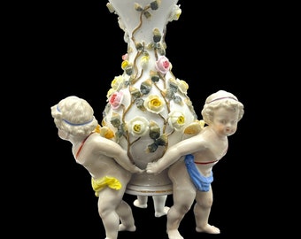Exquisite Antique Sitzendorf Porcelain Cherub Vase, Germany, Circa 1890-1920