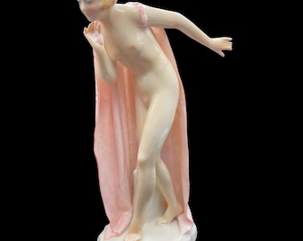 Karl Ens Volkstedt German Porcelain Rare Figurine of a Nude Girl with Pink Robe – ca. 1920s