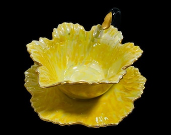 Antique Tressemanes & Vogt Limoges Integrated Porcelain Sauce Bowl And Underplate France Ca. 1892-1907