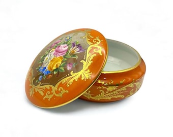 Le Tallec Paris Hand-Painted Porcelain Box, Floral and Gold Gilded, Signed, 11 cm (Approx. 4.3 in)