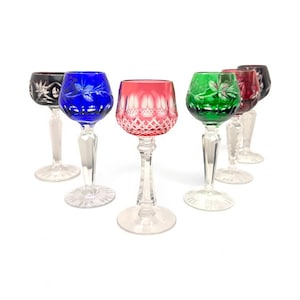 Handcrafted Cut to Clear Crystal Liqueur Wine Glasses – Bohemian Multicolor - Variations Available