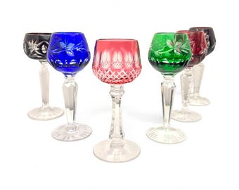 Handcrafted Cut to Clear Crystal Liqueur Wine Glasses – Bohemian Multicolor - Variations Available
