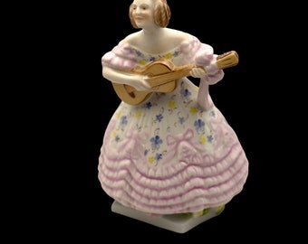 Exquisite Hand-Painted Herend Porcelain Figurine - Guitar-Playing Lady with Floral Accents