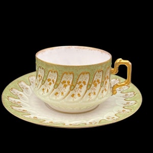 Bac et Perigault Limoges Antique Gilded Tea Cup And Saucer