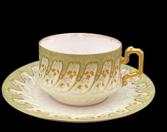 Bac et Perigault Limoges Antique Gilded Tea Cup And Saucer