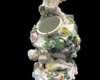 Rare Antique Sitzendorf Porcelain Vase with Cherubs