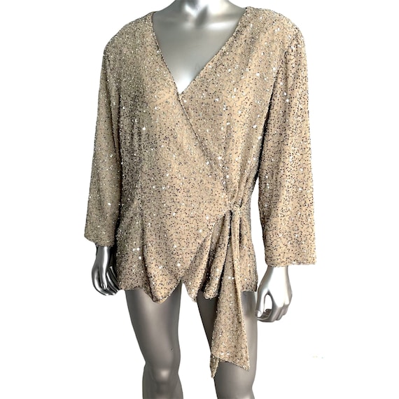 CHADWICK’S Beige Sequin Embellished Jacket, Size … - image 1