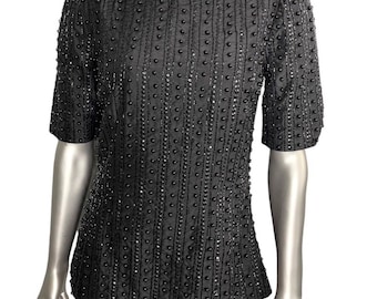 TRACY REESE Schwarze Seide Perlen Vintage 90er Jahre Top