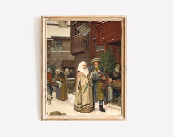 MAILED Christmas Fair Vintage Giclée Print: Antique Holiday Art