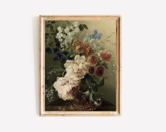 MAILED Autumn Art Print: Vintage Fall Flowers Painting Giclée Moody Wall Decor