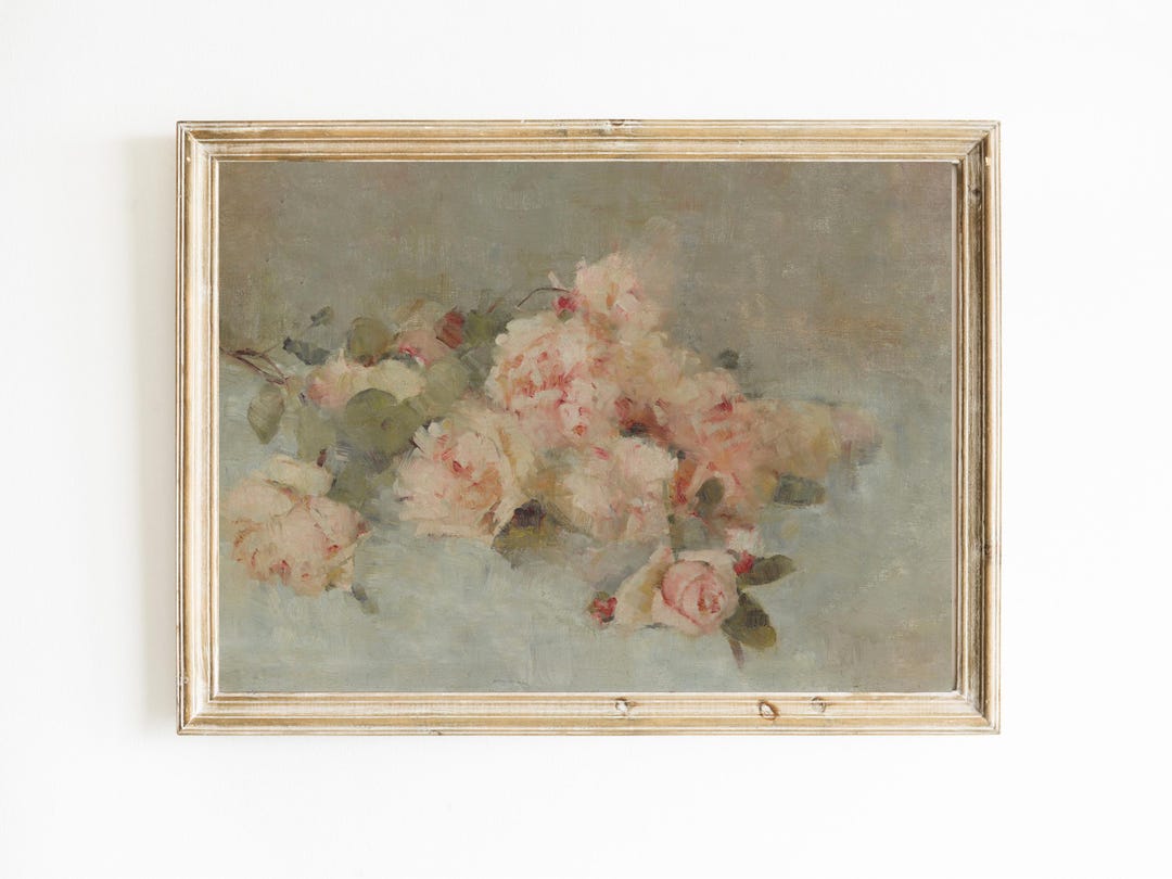 Pink Roses Fine Art Print: Vintage Cottagecore Flower Decor - Etsy