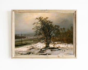 MAILED Oak Tree in Winter Giclée Print: Vintage Landscape Art