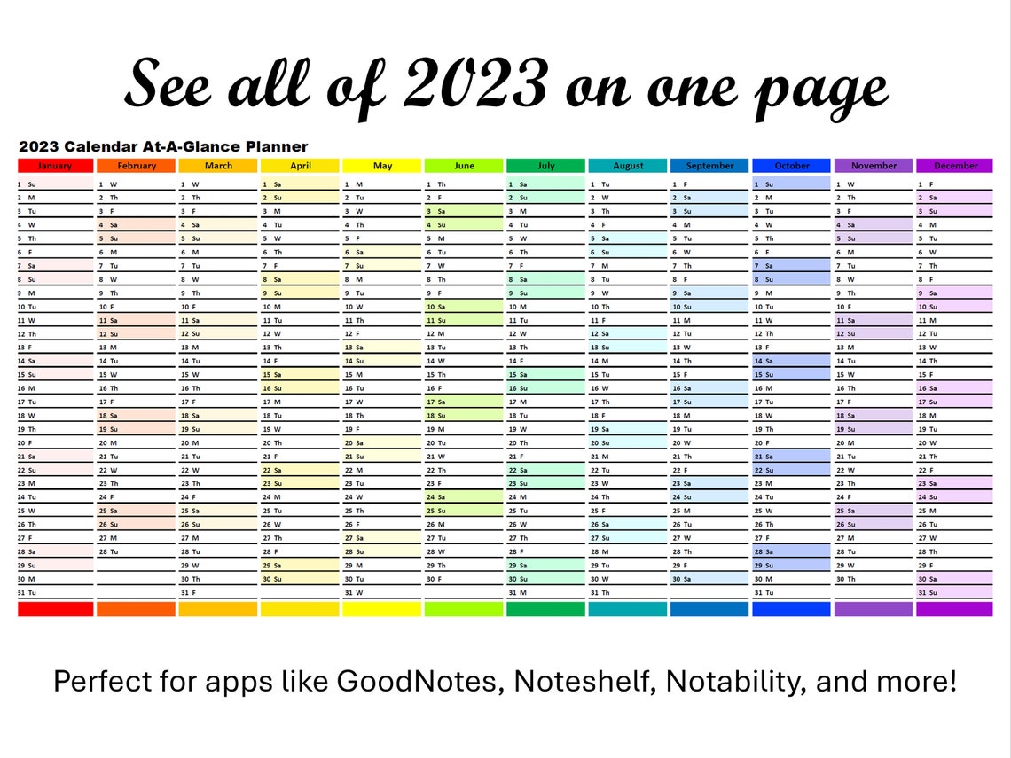 2023 Year at a Glance Digital Calendar Etsy