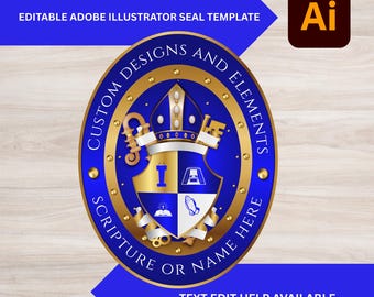 May include: A blue and gold seal with a coat of arms, a mitre, and a key. The text around the seal reads "Custom Designs and Elements Scripture or Name Here".