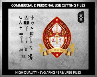 The Seal of the Bishop red vector template, Editable svg, High Quality resolution, cut files Religious Logo, Christian Clipart