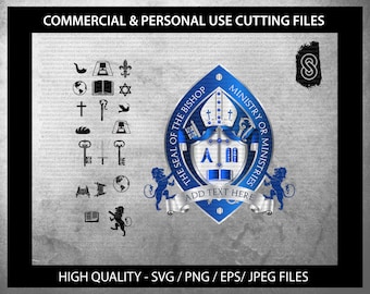 The Seal of the Bishop blue vector template, Editable svg, High Quality resolution, cut files Religious Logo, Christian Clipart