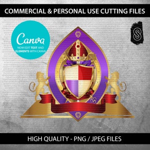 The Seal of the Bishop Red and Purple and Gold, PNG file, cut files Religious Logo, Edit text and elements with Canva