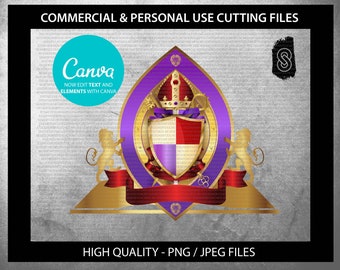 The Seal of the Bishop Red and Purple and Gold, PNG file, cut files Religious Logo, Edit text and elements with Canva
