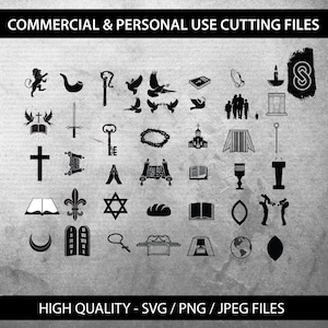 Church Logo Elements and Icons, Editable svg, High Quality resolution, cut files Religious Logo, Christian Clipart