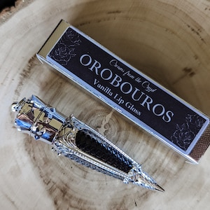 OROBOUROS (Silver edition) - Black French vanilla scented lip gloss, dark pigment, gothic cosmetics, gold, luxury lip color, vegan makeup