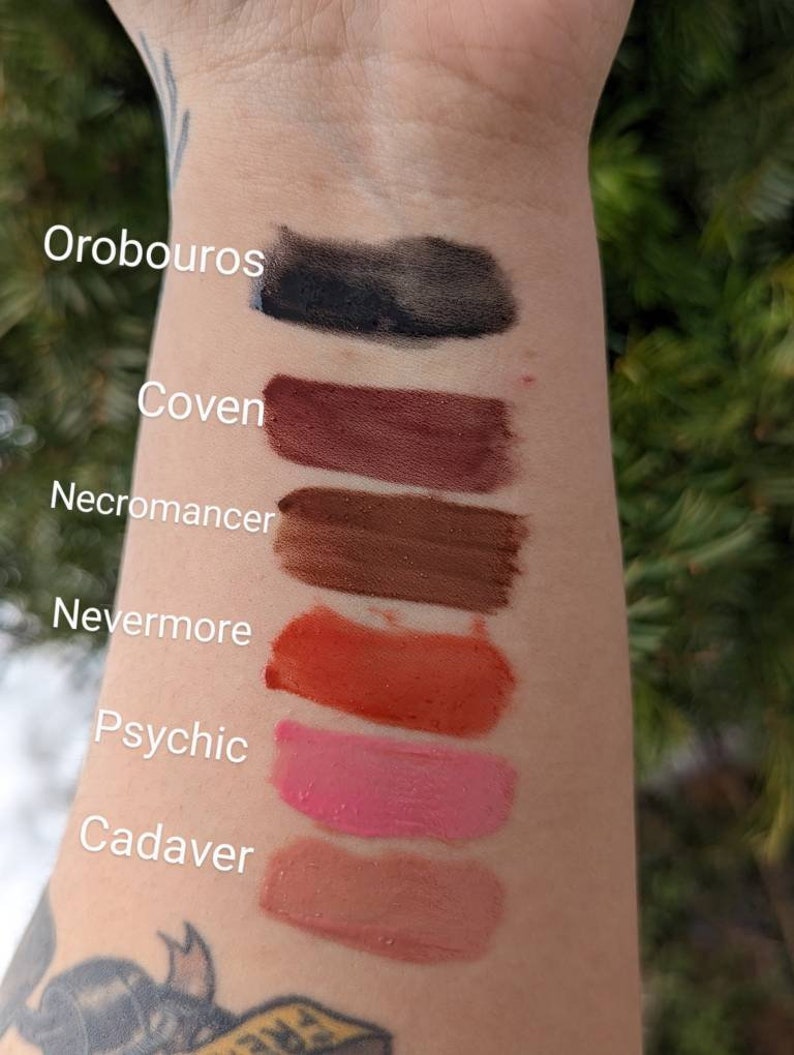 COVEN Mixed berry flavored lip gloss, scented, dark pigment, gothic cosmetics, gold, luxury lip color, vegan makeup, mauve tinted, witchy image 4