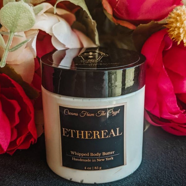 ETHEREAL - Bergamot & green tea scented, Vegan whipped body butter, Shea, mango butter, moisturizer, gothic skincare, floral fragrance