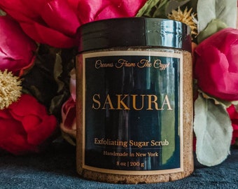 SAKURA - Cherry Blossom Sugar Scrub, Vegan skincare, Whipped, Emulsified, Exfoliating, Shea and Mango Butter, Body Scrub, Floral, Gothic