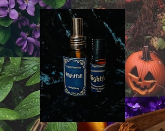 Nightfall - Pumpkin flesh + violet fragrance bundle, body spray + perfume oil, alternative scent, floral scent, fall limited edition, earthy
