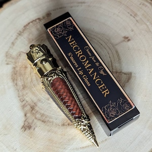 NECROMANCER - Spiced chocolate flavored lip gloss, scented, brown color, dark pigment, gothic cosmetics, gold, luxury lip color, vegan makeu