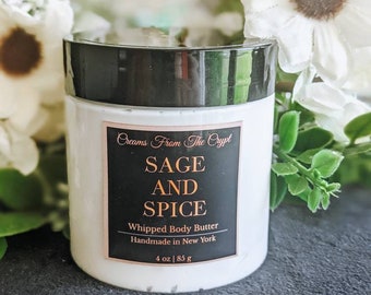 SAGE AND SPICE - Vegan whipped body butter, Shea, mango butter, moisturizer, gothic skincare, sage and clove fragrance, holiday scented