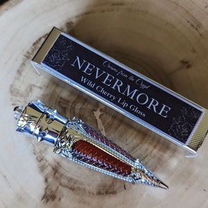 NEVERMORE (Silver edition) - Wild cherry scented lip gloss, red pigment, gothic cosmetics, luxury lip color, vegan makeup, witchy gift