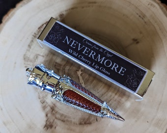 NEVERMORE (Silver edition) - Wild cherry scented lip gloss, red pigment, gothic cosmetics, luxury lip color, vegan makeup, witchy gift