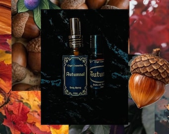 Autumnal - Maple leaf and acorn fragrance bundle, body spray + perfume oil, alternative scent, summer & fall scent, limited edition, autumn