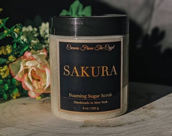 SAKURA - Japanese Cherry Blossom Foaming sugar scrub, body polish, soap + exfoliant, floral fragrance, sulfate free, gothic skincare, gift