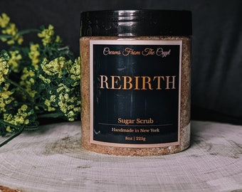 REBIRTH - Fresh Linen Scented Sugar Scrub, Vegan skincare, Exfoliate, Shea, Mango Butter, Body Scrub, Fresh Fragrance, Shower Gift