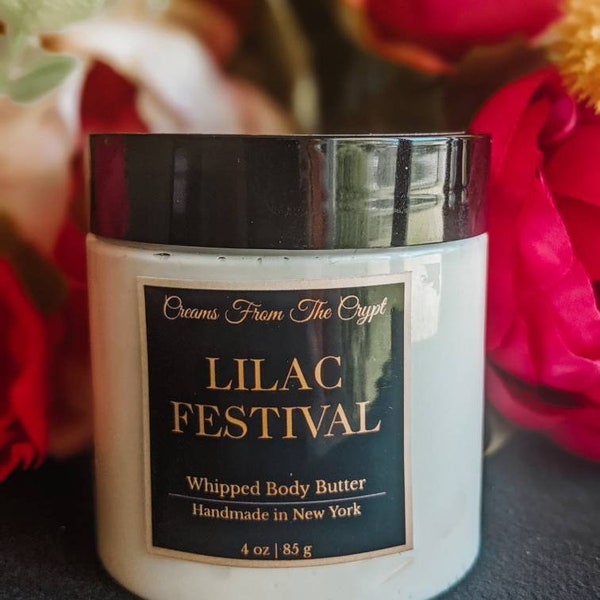 LILAC FESTIVAL - Fresh lilac scented, Vegan whipped body butter, Shea, mango butter, moisturizer, gothic skincare, floral fragrance