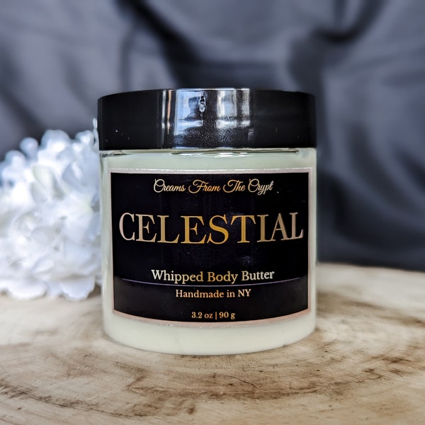 CELESTIAL - Tuberose and milk scented vegan whipped body butter, shea, mango butter, moisturizer, gothic skincare, soft fragrance, unique