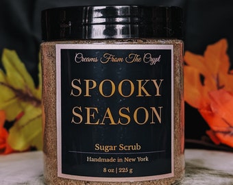 SPOOKY SEASON - Pumpkin Caramel Latte Scented Sugar Scrub, Vegan skincare, Exfoliating, Shea and Mango Butter, Body Scrub, Fall Fragrance