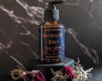 4oz Scented body + hair oil - moisturizer, fast absorbing, gothic skincare, custom fragrance, vegan, cruelty free, bath oil, after shower