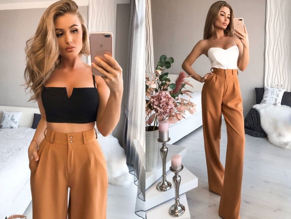 High Waisted Pants Women Wide Legs Women Pants Chic Palazzo - Etsy Singapore