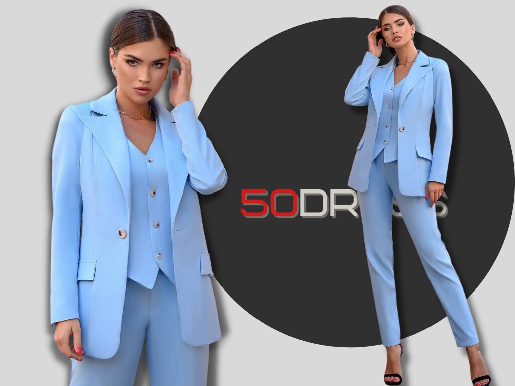 Blue Pantsuit Women Three Piece Suit 