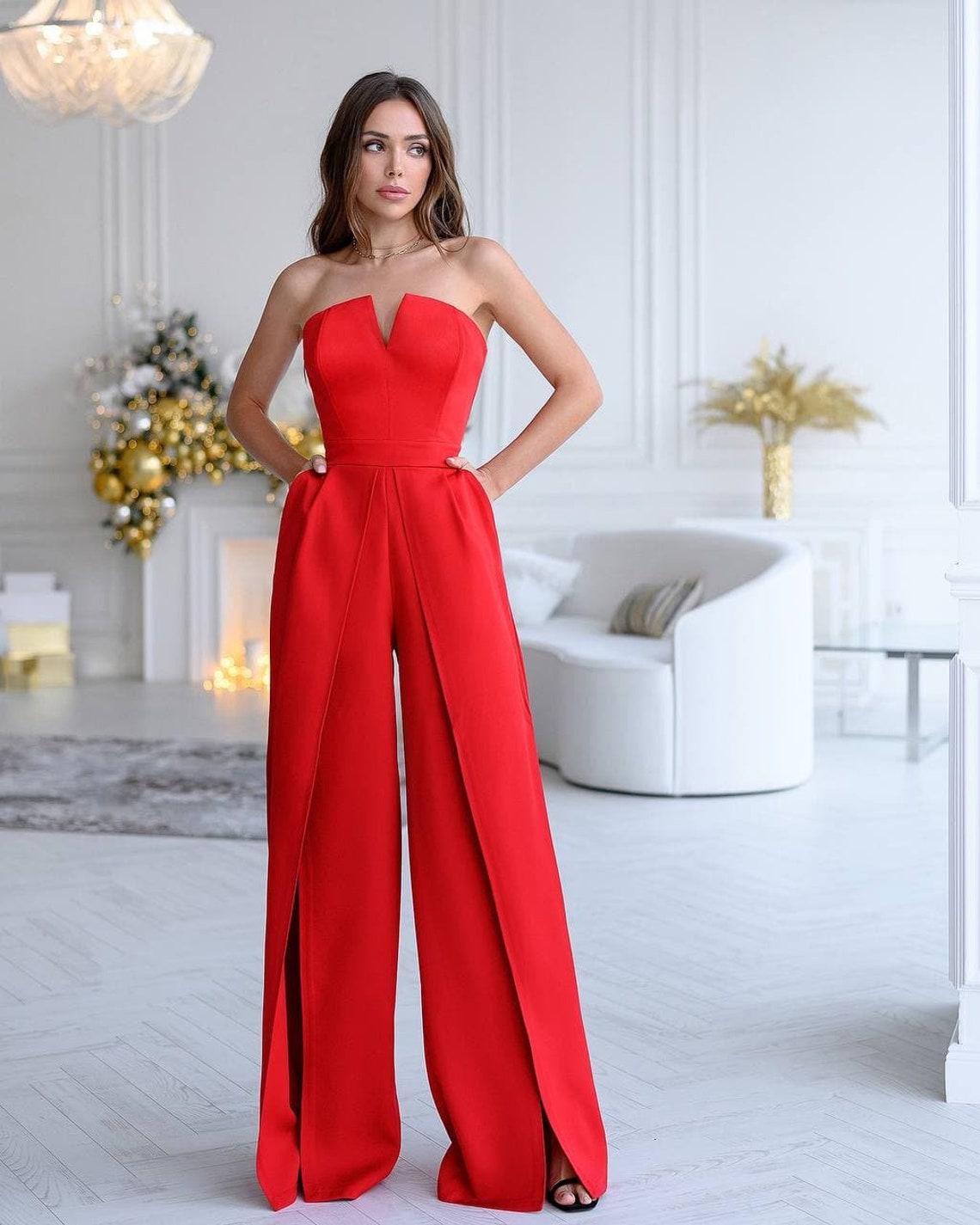 Red Jumpsuit Women Formal Prom Jumpsuit Holiday Party Outfit - Etsy