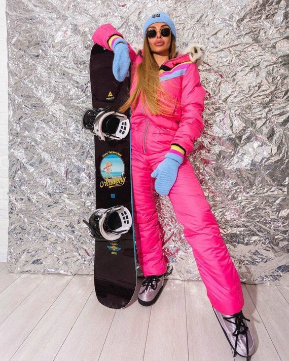 Blue Ski Suit Retro Women Ski Jumpsuit Ski Clothing Plus Size Snowsuit Weatherproof + Hat and Mittens As A Gift