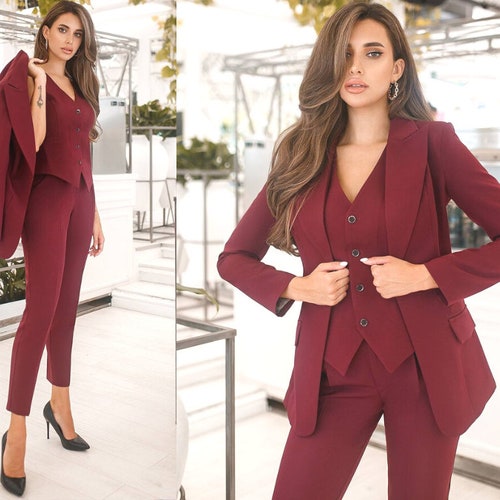 Navy Blue Suit for Women Three Piece Suit Womens Wedding Etsy