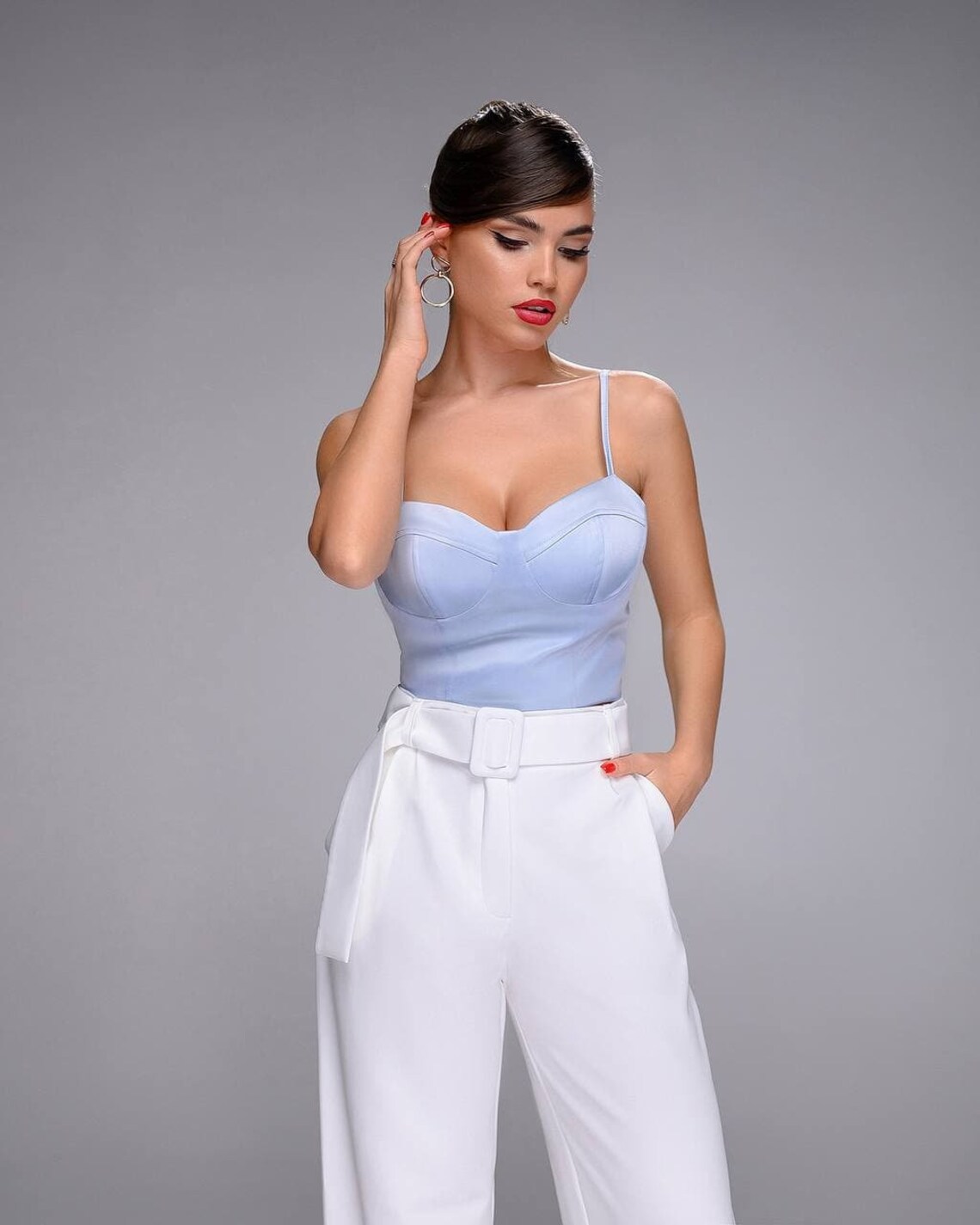 Light Blue Corset Crop Top Bustier Top Bridal Corset Top | Etsy