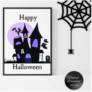 Haunted House Happy Halloween Svg and Png, Halloween Haunted House Instant Download