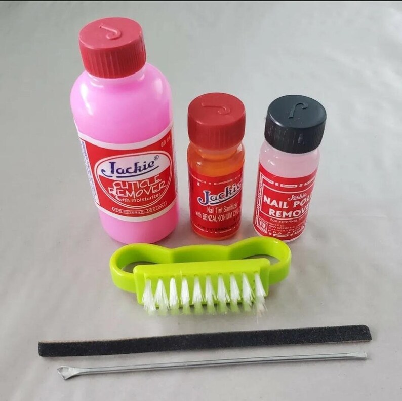 Manicure Set Cuticle Remover, Acetone, Merthiolate, Brush, Pusher