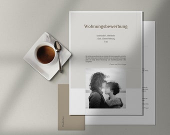 Wohnungsbewerbung als Deutsch für Paare, Familie. Professionelle Wohnungsbewerbung mit Deckblatt, Anschreiben, Kurzprofil für Word.
