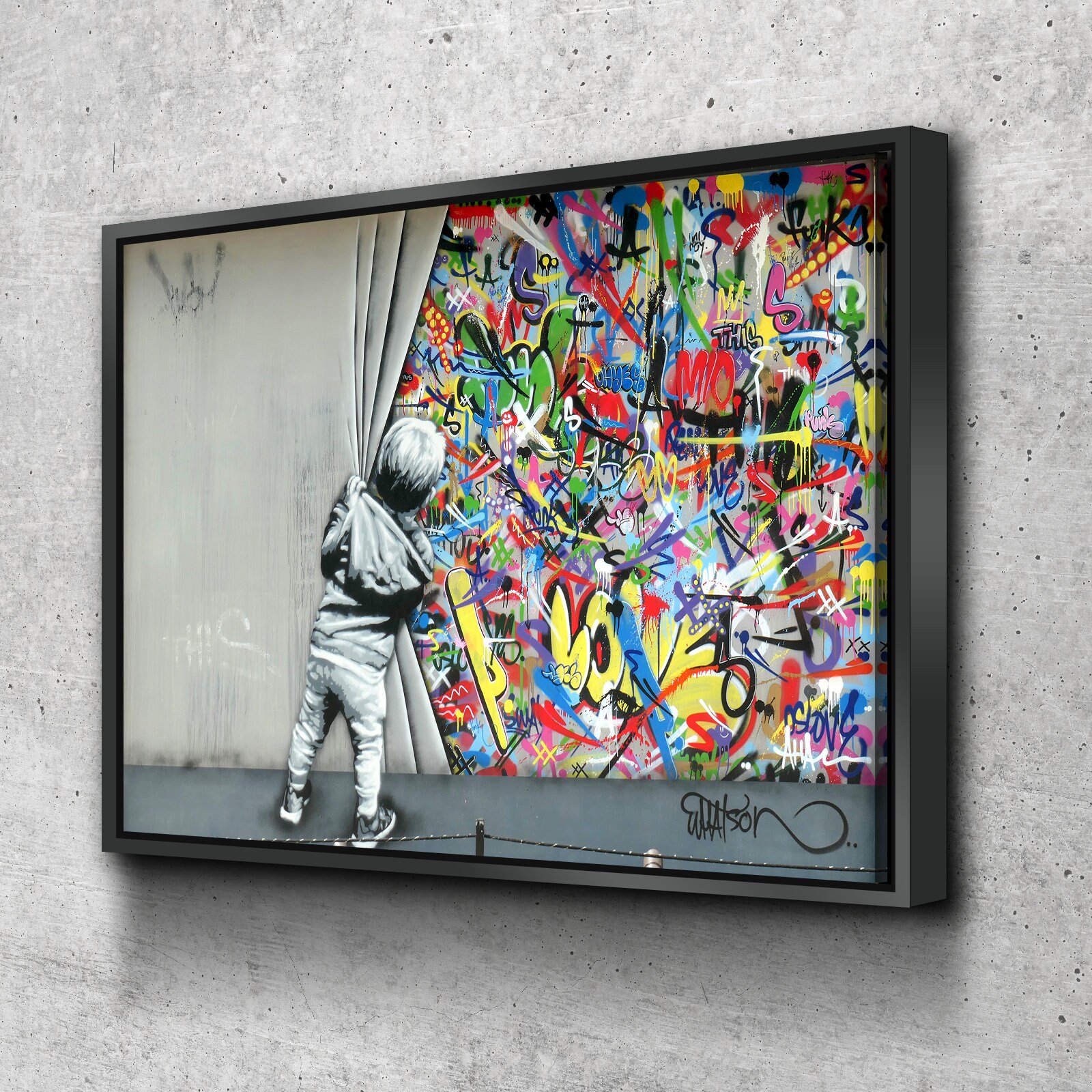 Banksy Graffiti Canvas Behind the Curtain Canvas Wall Art Etsy Australia