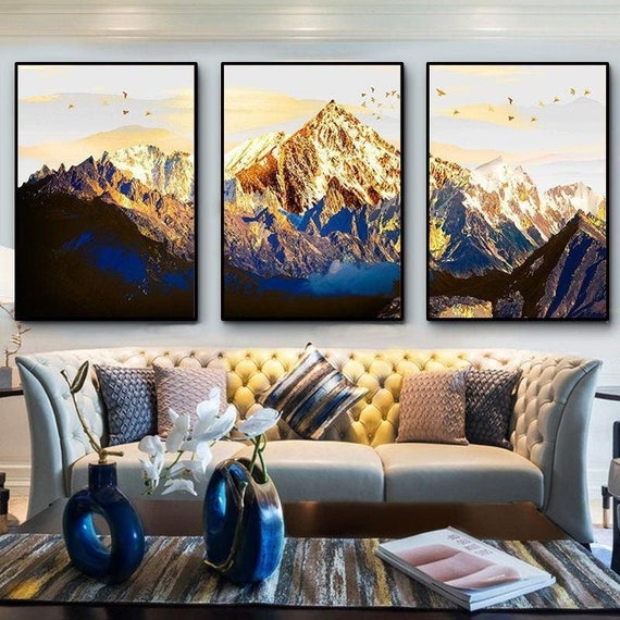 Golden Snow Mountain Canvas Set Of 3 Minimalist Home Decor Canada - Mountain Home Decor Canada Golden Snow Mountain Canvas Set Of 3 Minimalist Home Decor Canada - Mountain Home Decor Canada